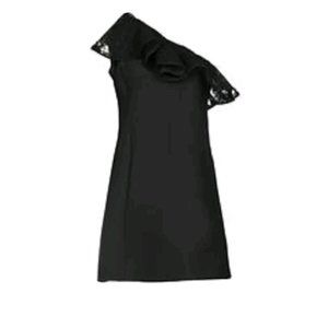 Valentino One Shoulder Silk Wool Black Dress size 10.